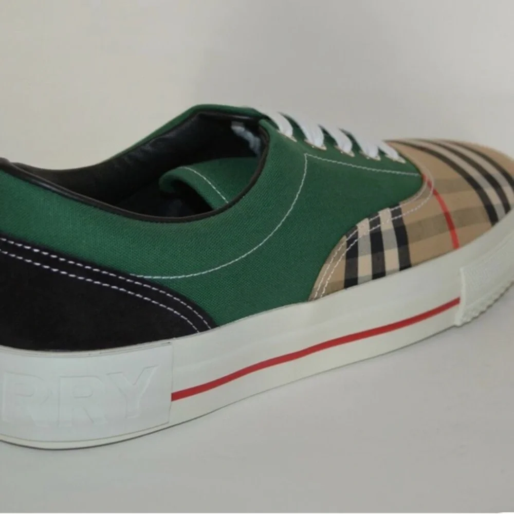 NIB BURBERRY MENS ARCHIVE CAL SUEDE COTTON VINTAGE CHECK Sneakers size uk6 eur40 - Picture 2 of 5